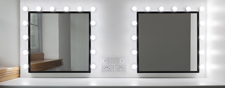 Vanity mirror installation in the make-up room at Studio Hire Plymouth
