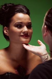 Chris Conway photographing model Emma Fellows, with special effects make-up by Amy Naughalty